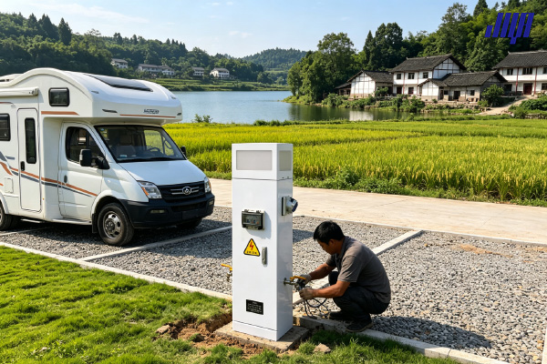 極亞智能水電樁古宇村露營地安裝現(xiàn)場 內(nèi)江房車營地建設(shè)